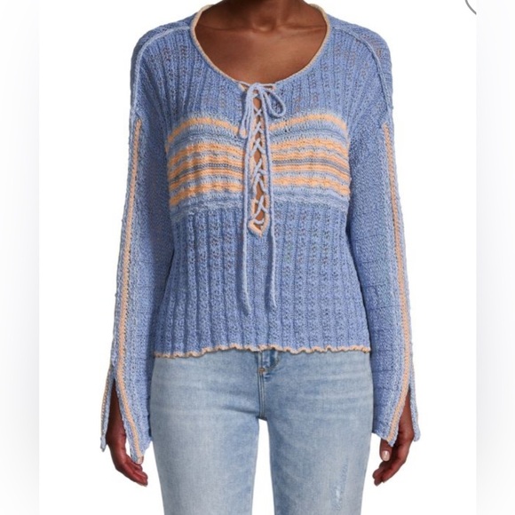 FREE PEOPLE Marina Bay Lace-Up Sweater(Pit to pit 33” Length 24”) - Picture 1 of 8